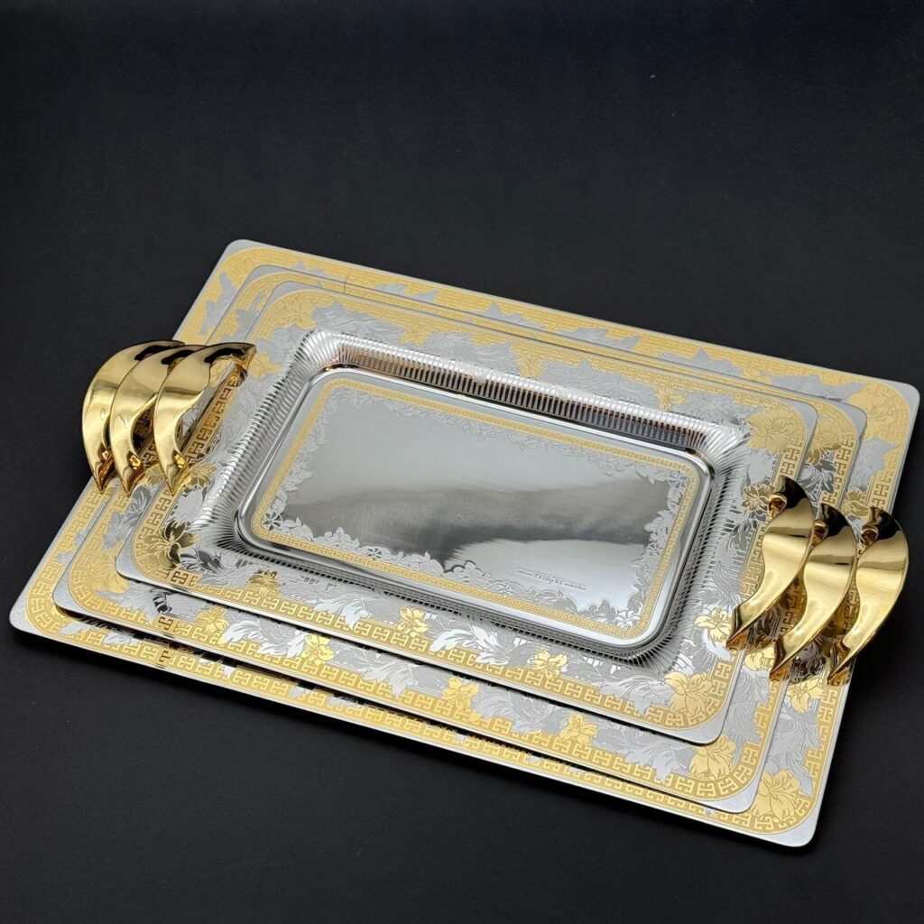 طقم صواني تقديم استانلس ايطالي 3 قطع