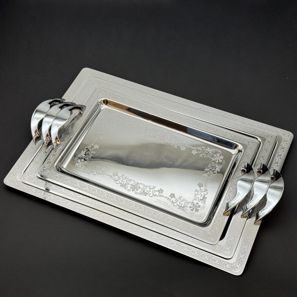 طقم صواني تقديم استانلس ايطالي 3 قطع