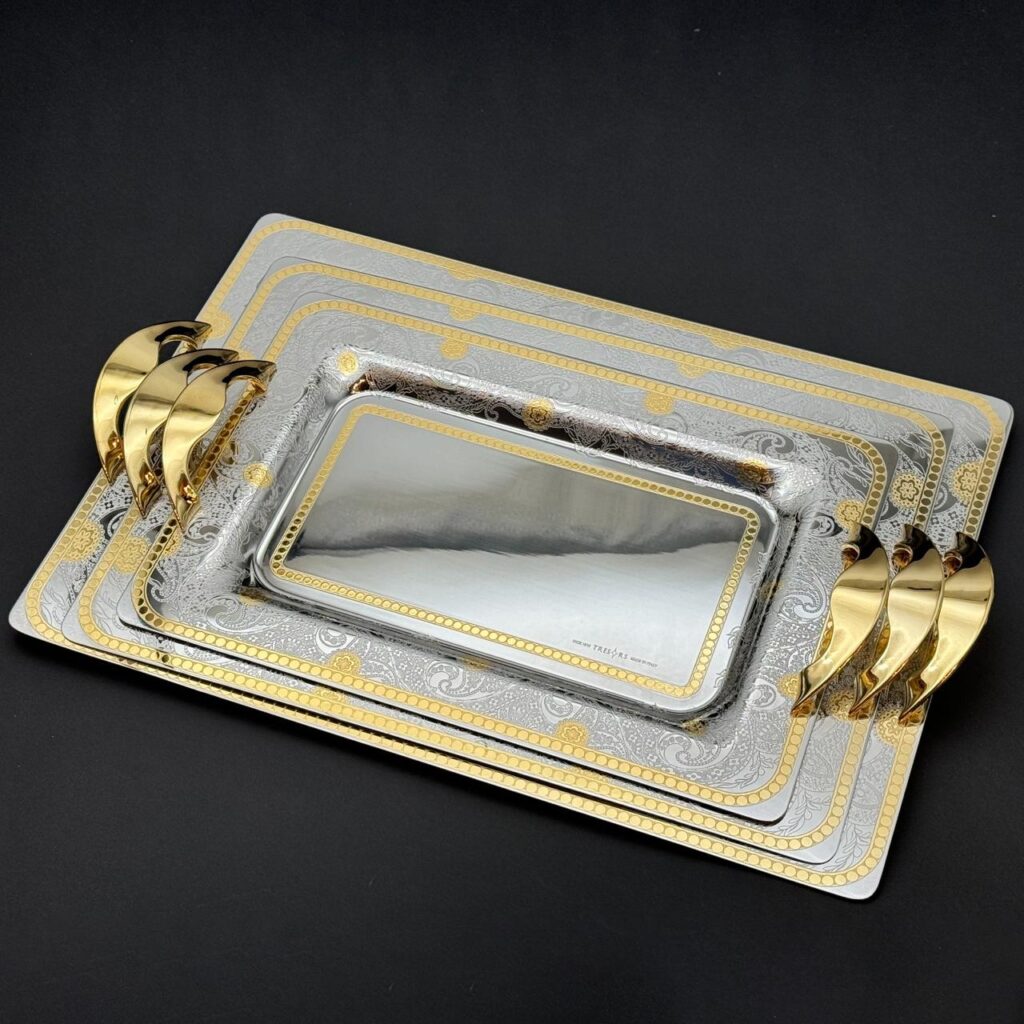 طقم صواني تقديم استانلس ايطالي 3 قطع