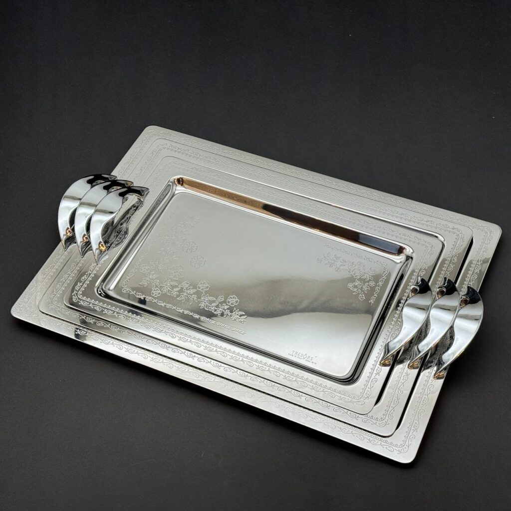 طقم صواني تقديم استانلس ايطالي 3 قطع