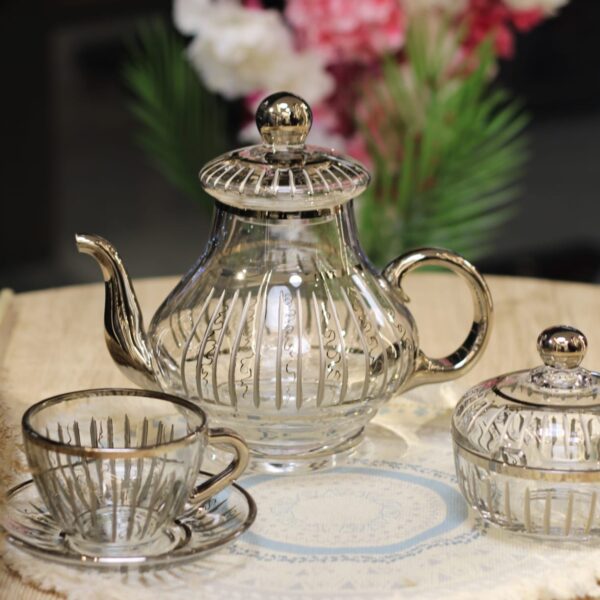 طقم شاي شريط بلاتين 17 قطع