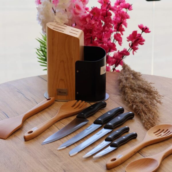 طقم سكاكين+ توزيع HOME حامل خشب 10 قطع