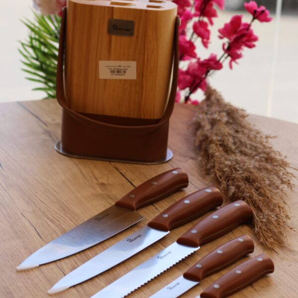 طقم سكاكين HOME حامل خشب 6 قطع