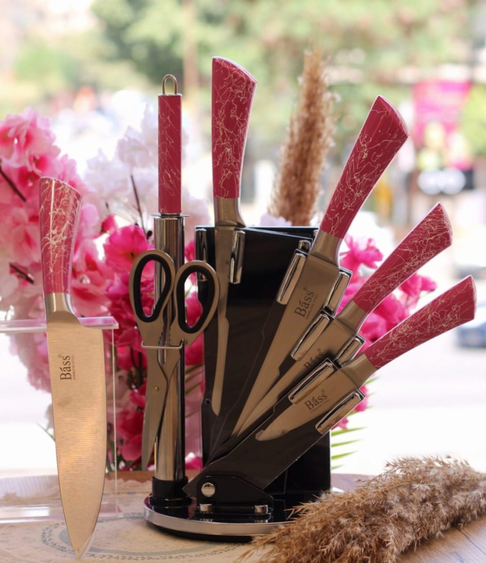 طقم سكاكين bass حامل استيل 8 قطع