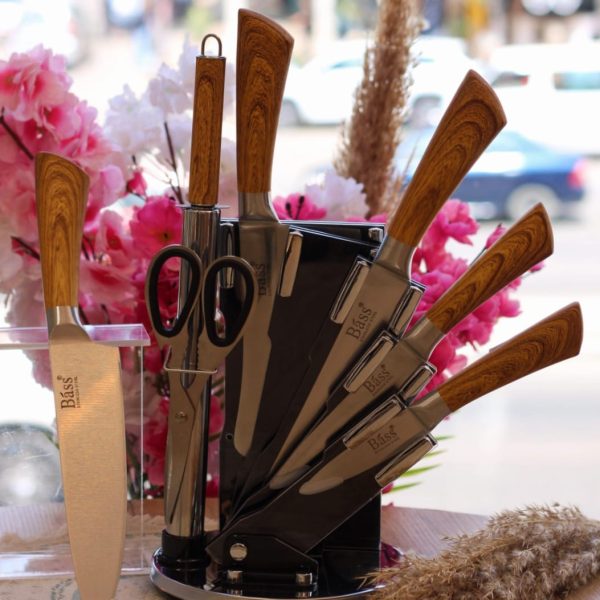 طقم سكاكين bass بحامل استيل 8 قطع