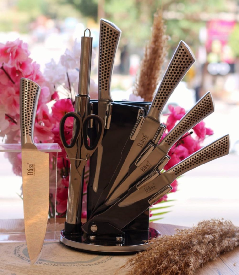 طقم سكاكين bass بحامل استيل 8 قطع