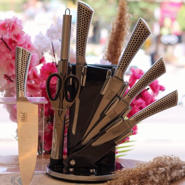 طقم سكاكين bass بحامل استيل 8 قطع