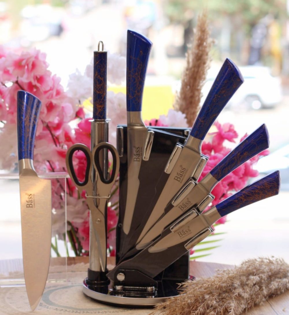 طقم سكاكين bass بحامل استيل 8 قطع