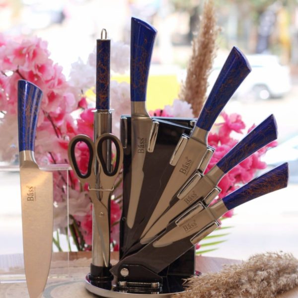 طقم سكاكين bass بحامل استيل 8 قطع