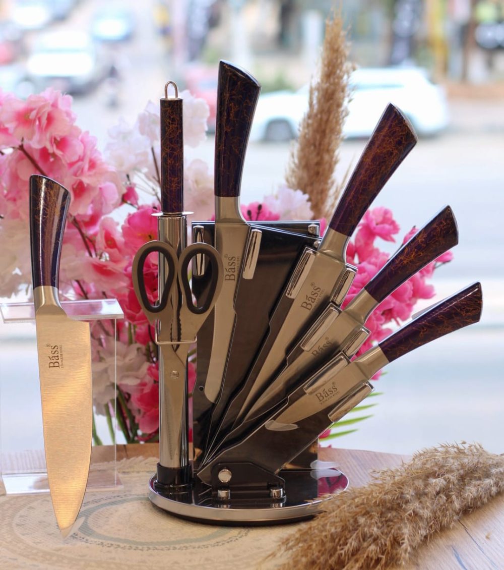 طقم سكاكين bass بحامل استيل 8 قطع