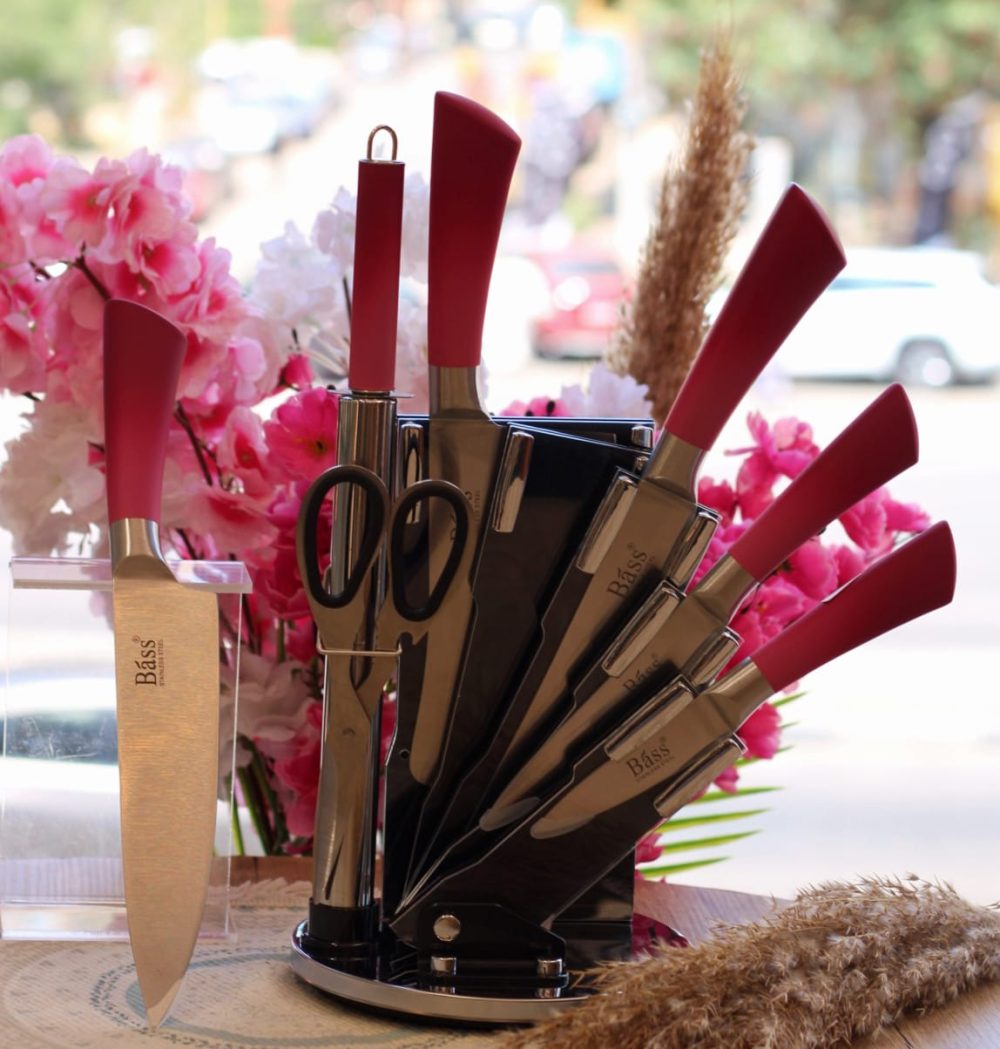 طقم سكاكين bass بحامل استيل 8 قطع