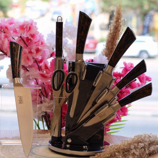 طقم سكاكين bass بحامل استيل 8 قطع