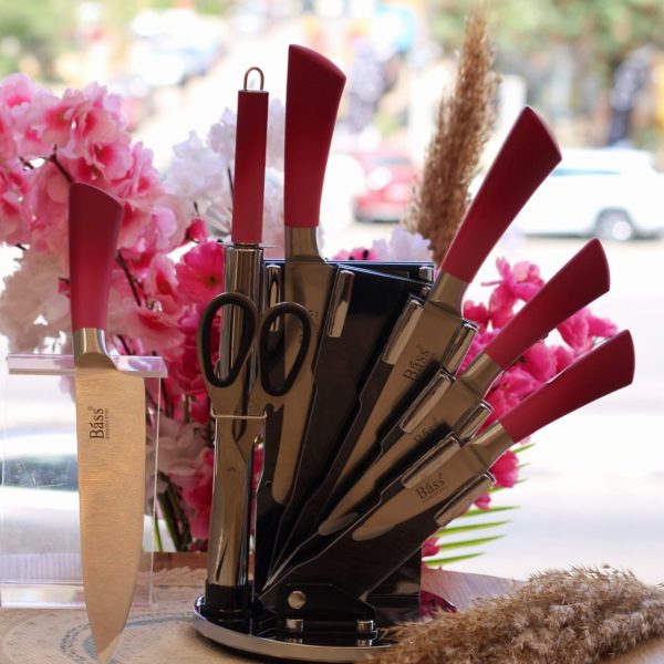 طقم سكاكين bass بحامل استيل 8 قطع