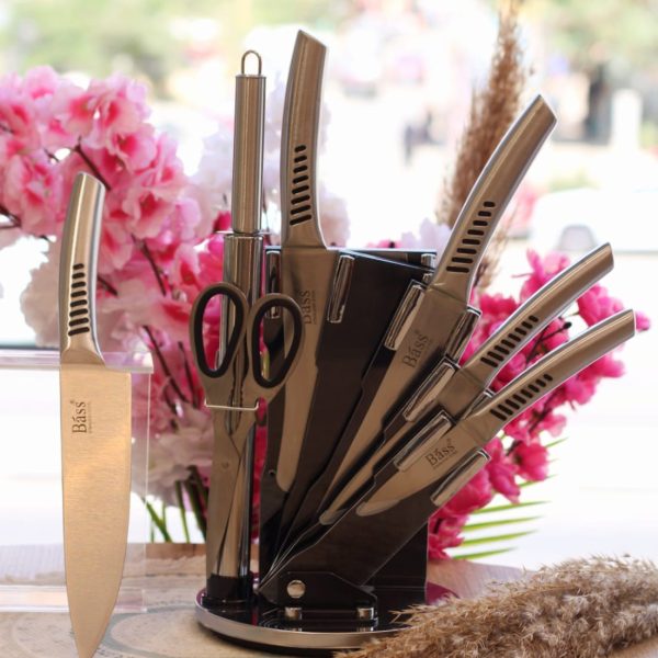 طقم سكاكين bass بحامل استيل 8 قطع