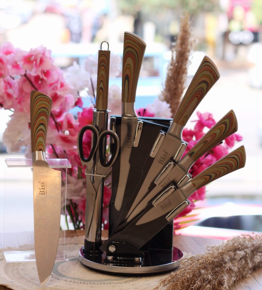 طقم سكاكين bass بحامل استيل 8 قطع