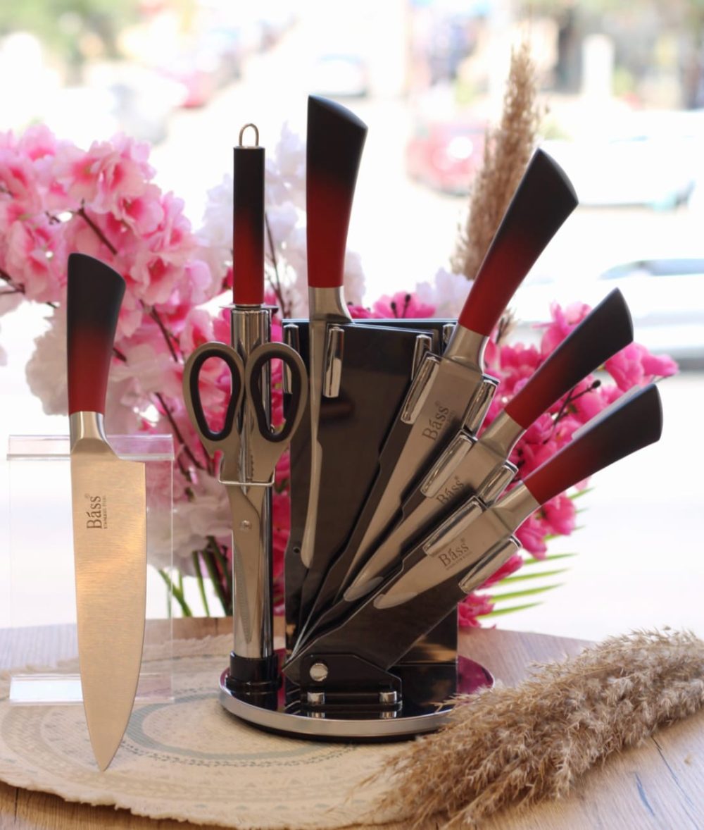 طقم سكاكين bass بحامل استيل 8 قطع