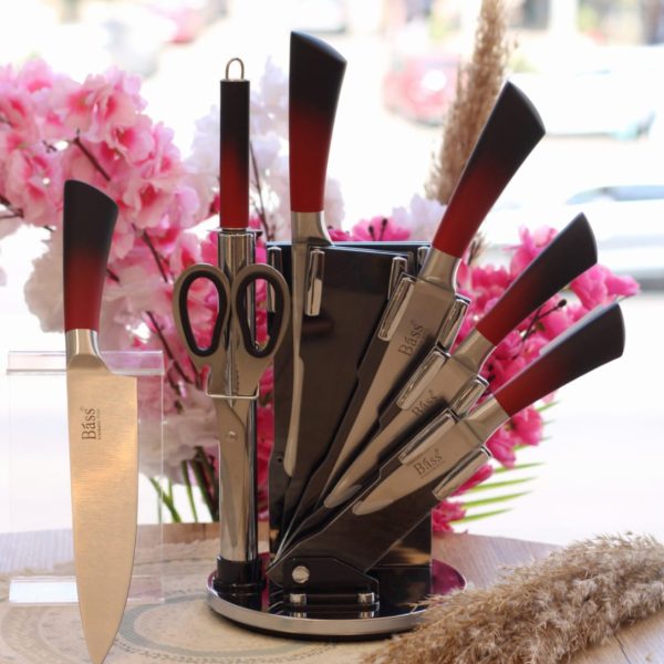 طقم سكاكين bass بحامل استيل 8 قطع