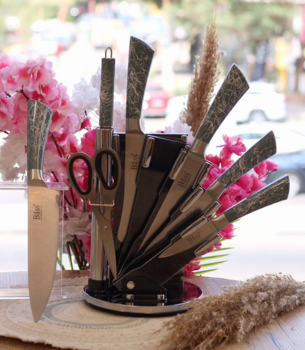 طقم سكاكين bass بحامل استيل 8 قطع