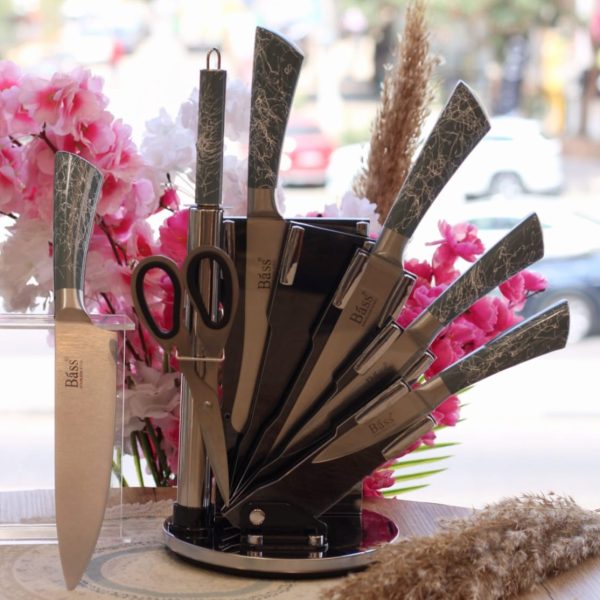 طقم سكاكين bass بحامل استيل 8 قطع