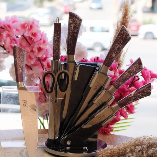 طقم سكاكين bass بحامل استيل 8 قطع