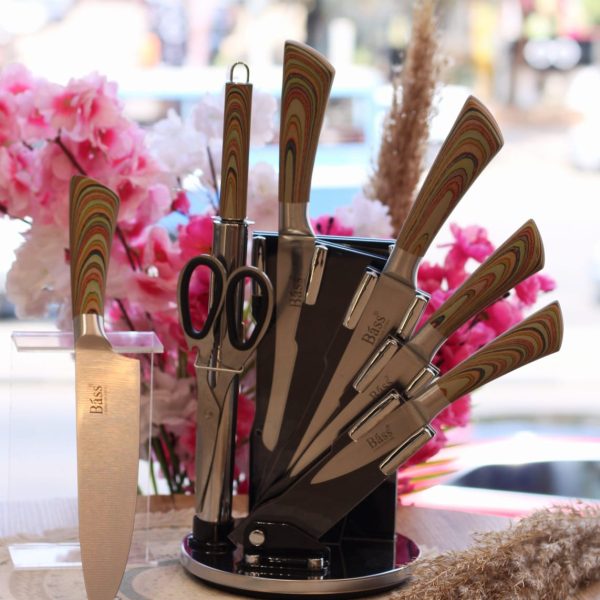 طقم سكاكين bass بحامل استيل 8 قطع