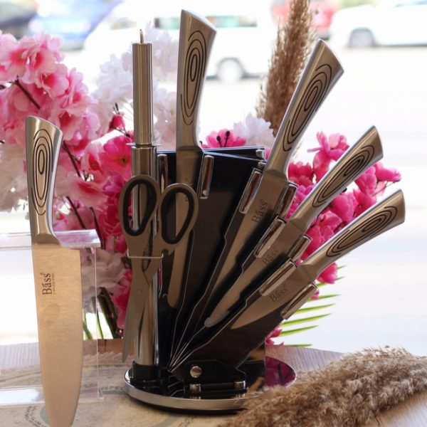 طقم سكاكين bass بحامل استيل 8 قطع