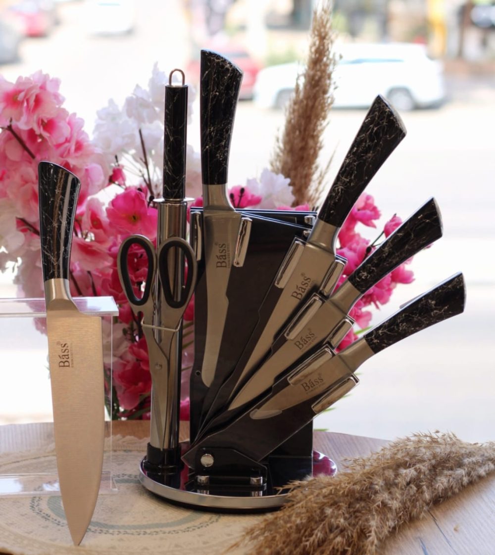 طقم سكاكين bass بحامل استيل 8 قطع