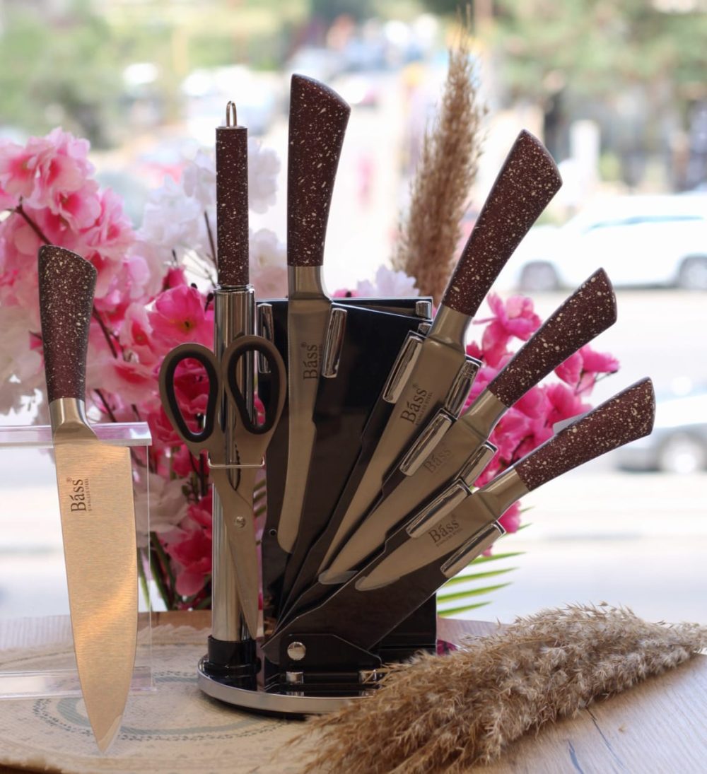 طقم سكاكين bass بحامل استيل 8 قطع