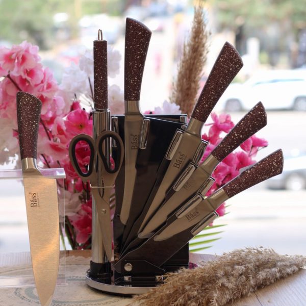 طقم سكاكين bass بحامل استيل 8 قطع