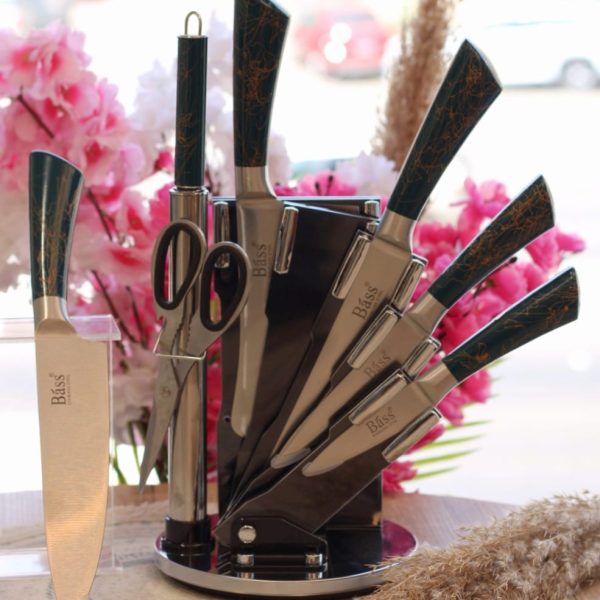 طقم سكاكين bass بحامل استيل 8 قطع