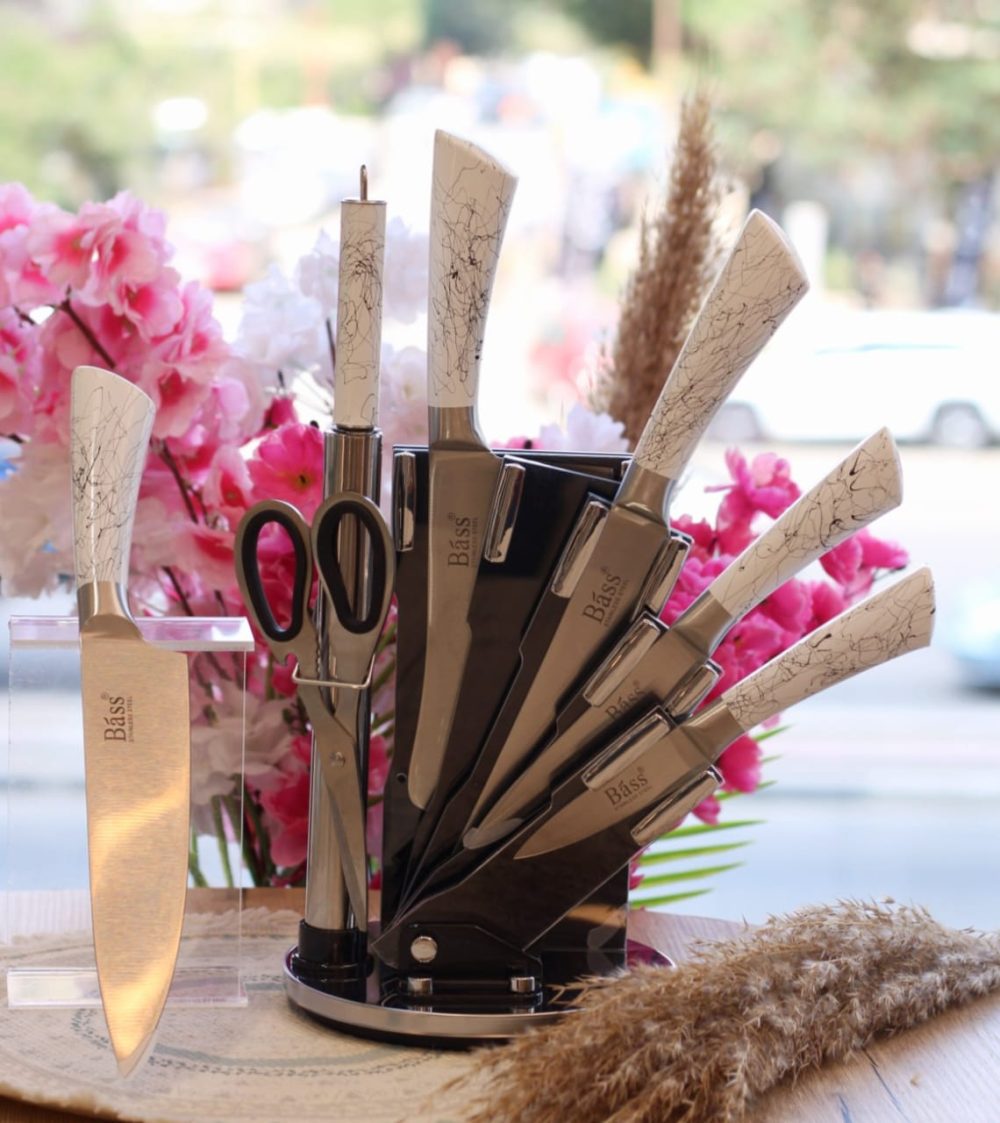 طقم سكاكين bass بحامل استيل 8 قطع