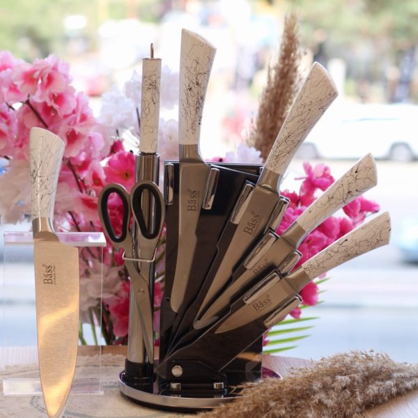 طقم سكاكين bass بحامل استيل 8 قطع